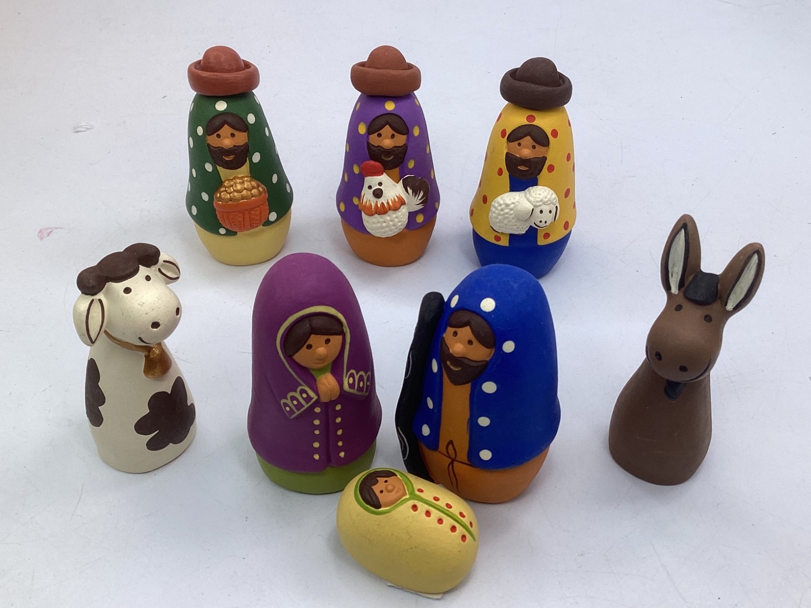 Peruvian NATIVITY Handmade Set 8pc. Clay Pottery Christmas Peru People