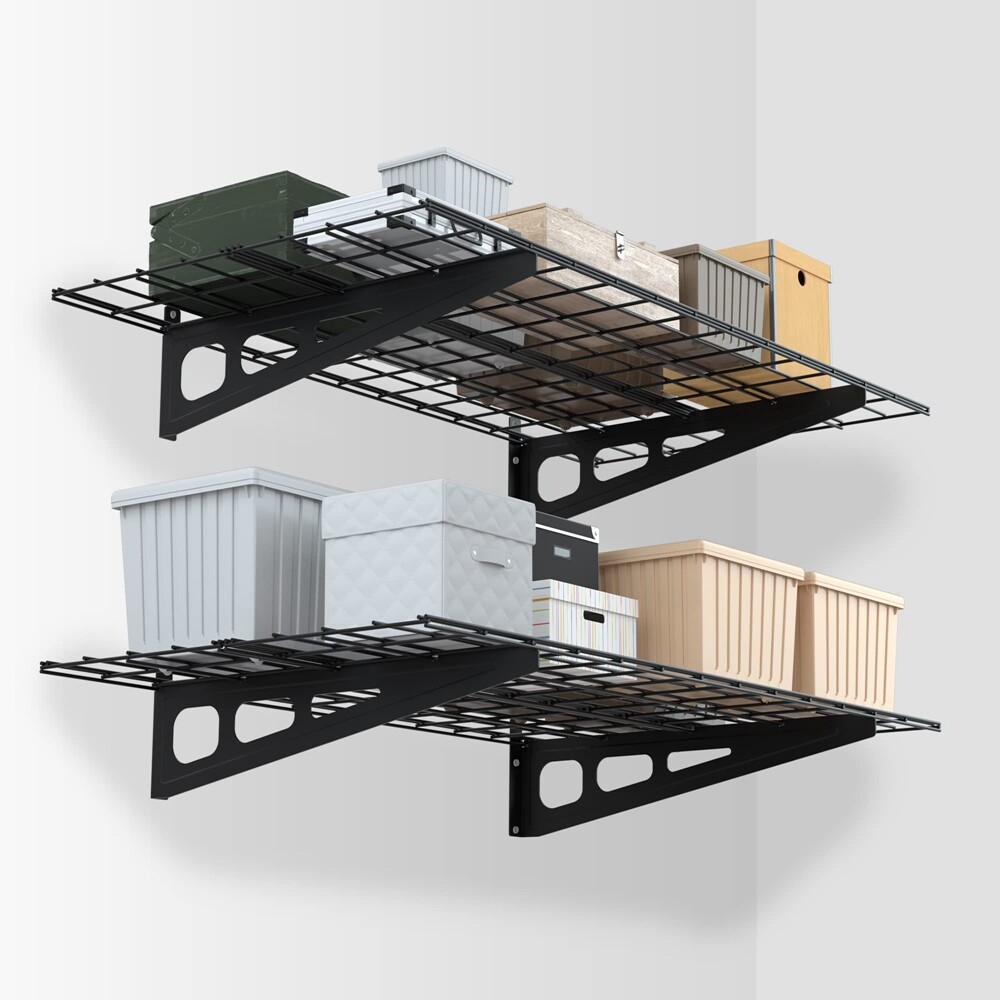 2-Pack 2x4FT Heavy Duty Metal Garage Wall Shelving 48”x24” Wall Mounted Shelving