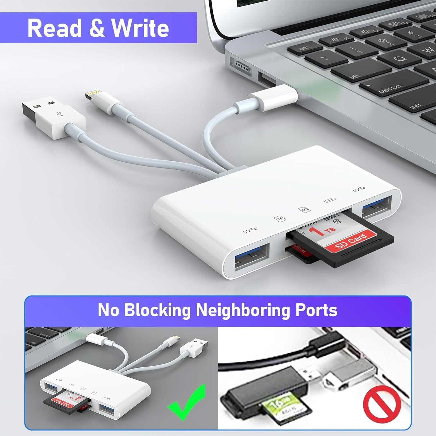 5 in 1 Memory Card Reader USB 3.0 OTG Adapter SD Card Reader For iPhone/iPad New