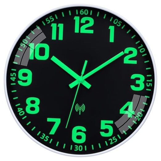 Atomic Clock with Glow in the Dark - Analog Sets Automatically Battery