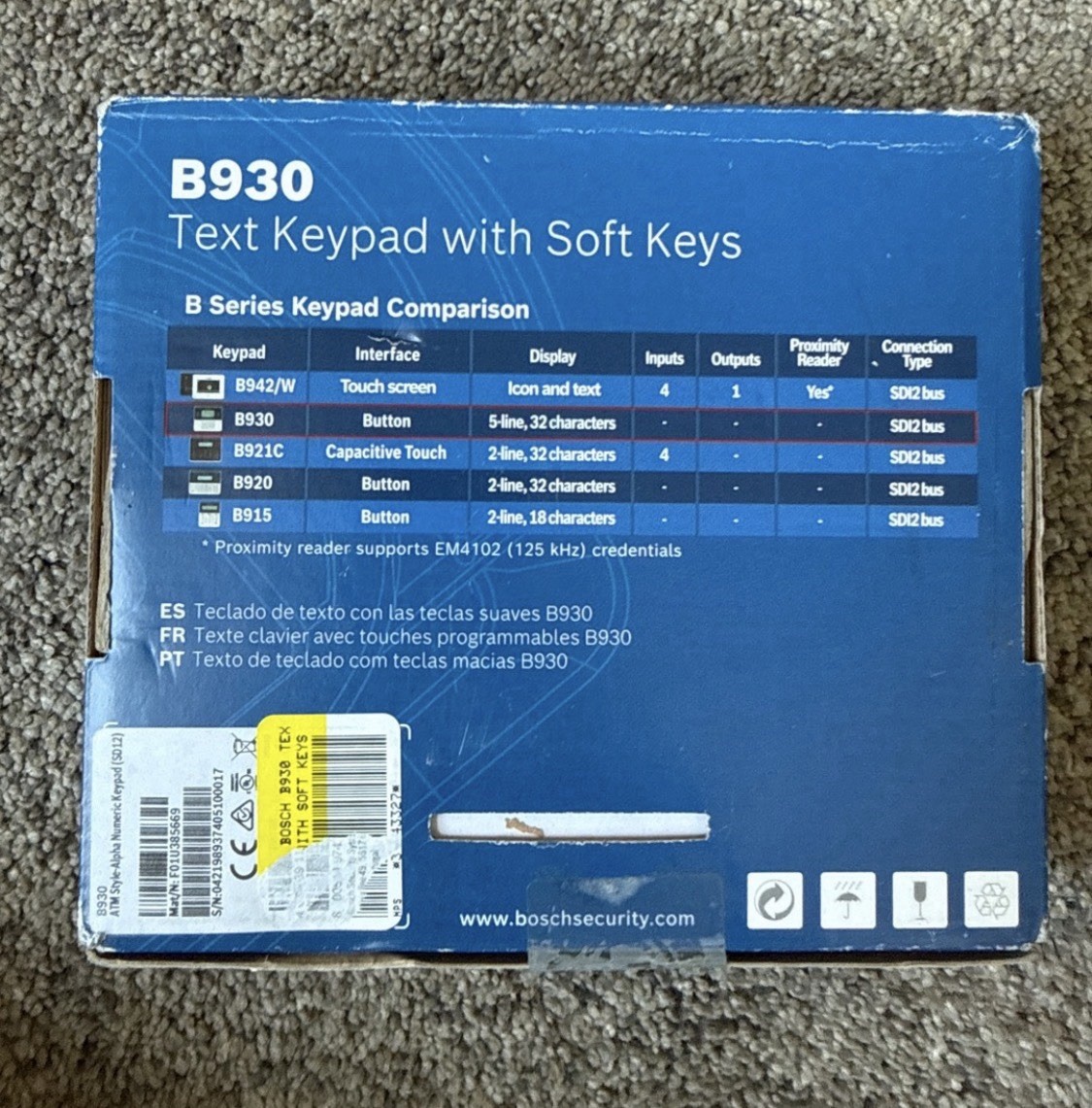 Bosch B930 Text Keypad with Soft Keys "SEALED"