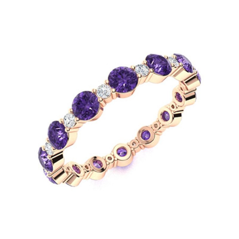 Amethyst Gemstone 925 Sterling Silver Prong Full Eternity Statement Ring