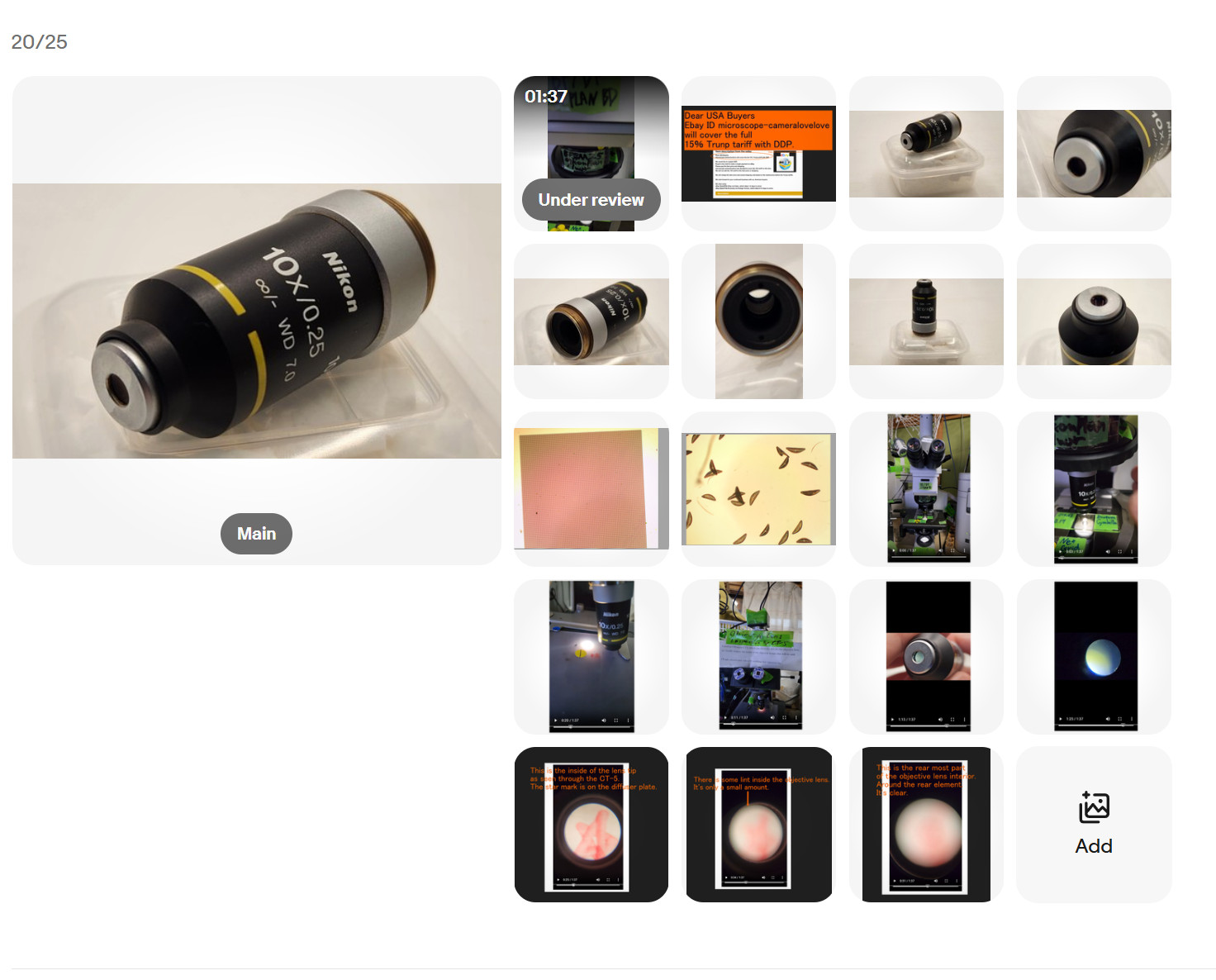 *Exce CLEAN GLASS* Nikon 10x/0.25 ∞/- WD 7.0 Microscope Objective for M25 34847