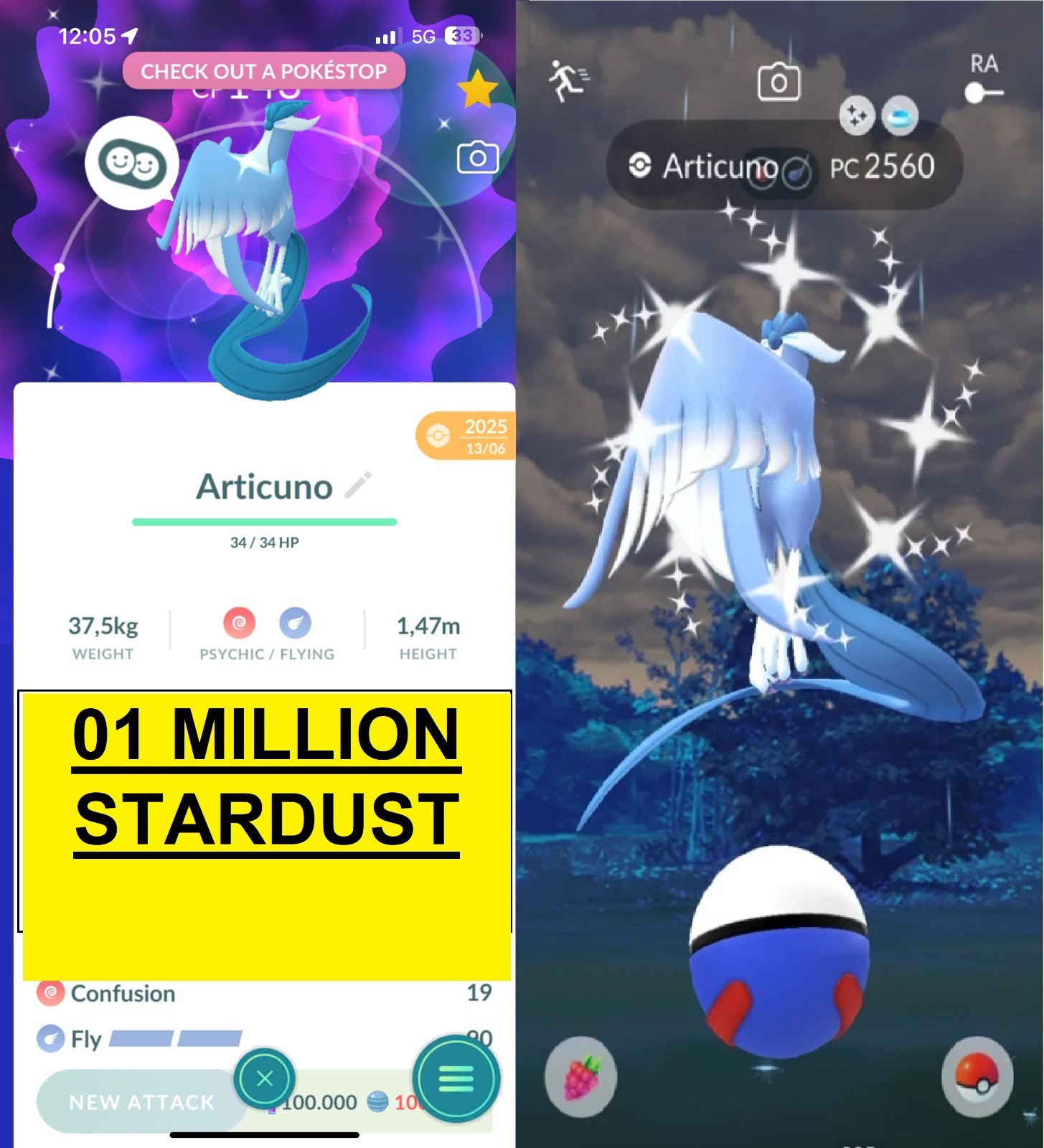 Pokémon Go ✨ Shiny Galar Articuno ✨Mini P.T.C 20k+ Stardust ✨ Read Description