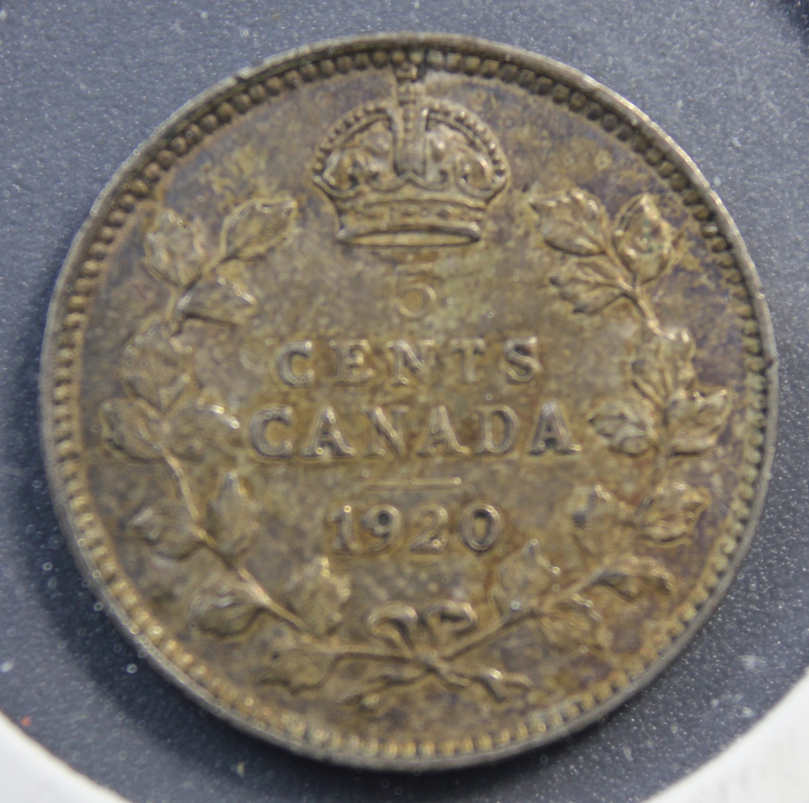 1920 Canada King George V Silver 5 Cents Coin