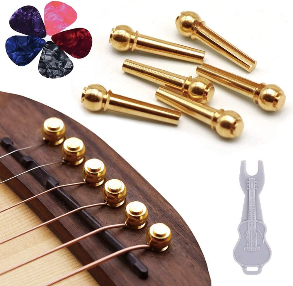 Guitar Bridge Pins 6Pcs Pure Brass Endpin for Acoustic Guitar 6 Strings Nail