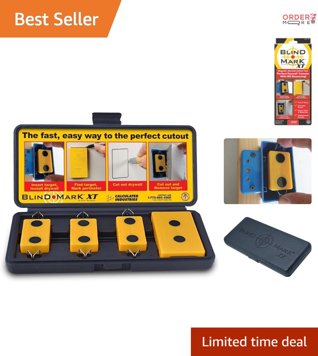 Blind Mark Drywall Locator - 3 Magnetic Targets for Quick and Easy Installations