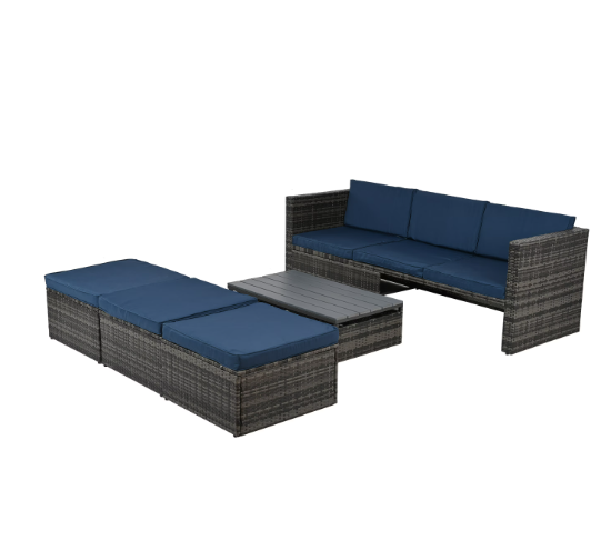 Sofa Set With Chaise Longue. Patio Furniture, Outdoor Wicker Furniture with Coff