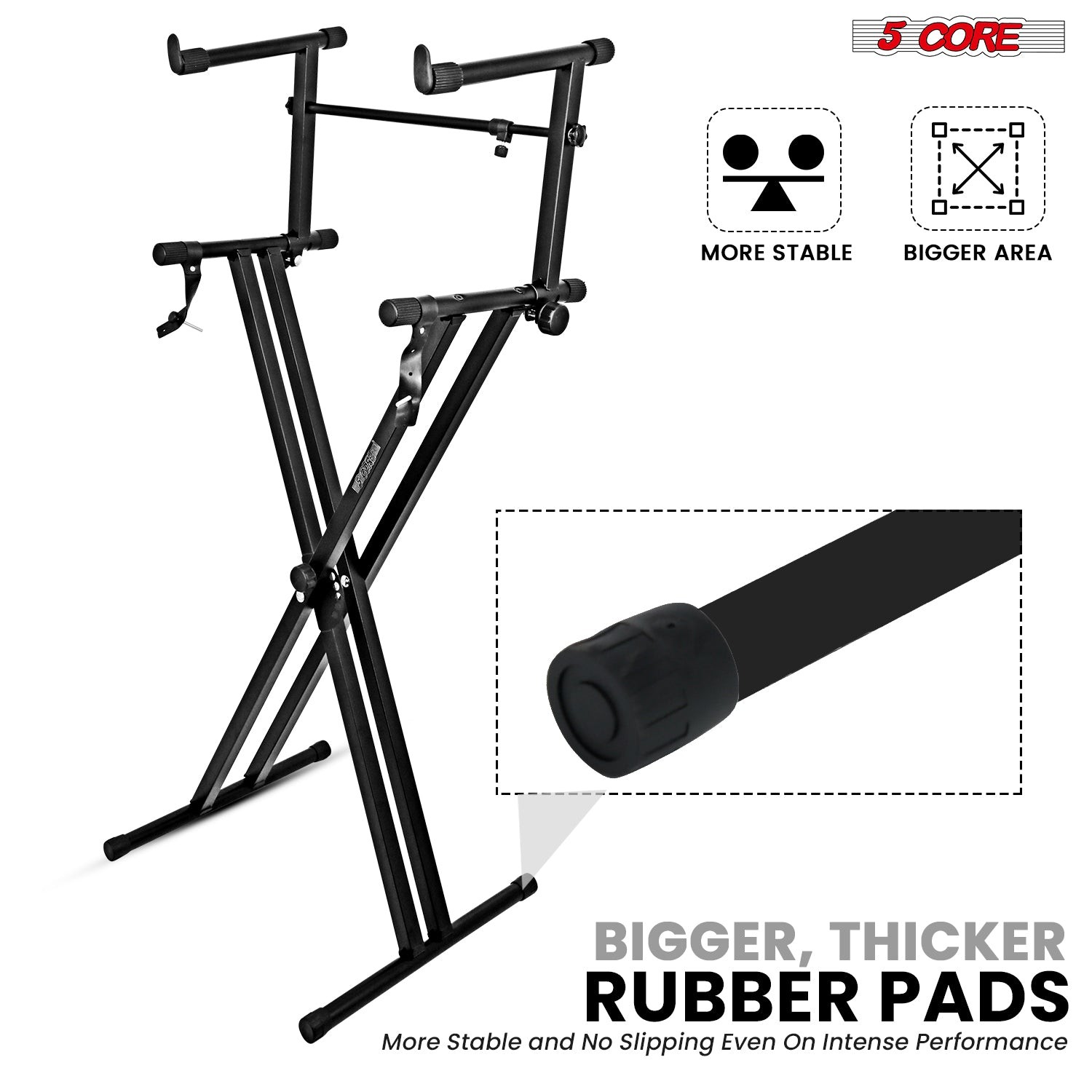 5Core 2Tier Keyboard Stand Double X Style Adjustable Electric Piano Riser Holder