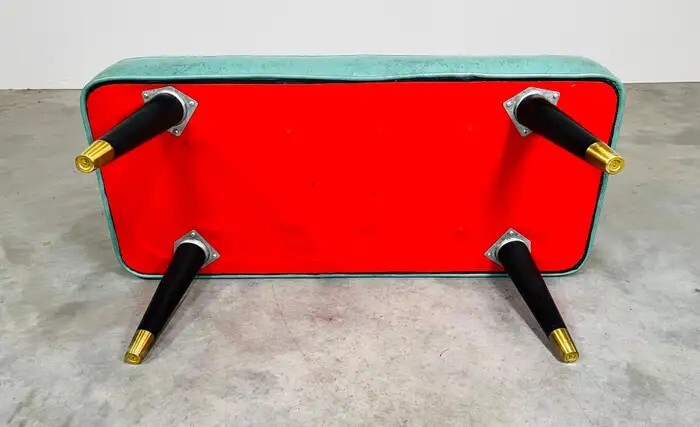 Vintage Mid-Century Milo Baughman Style Turquoise Tufted Bench