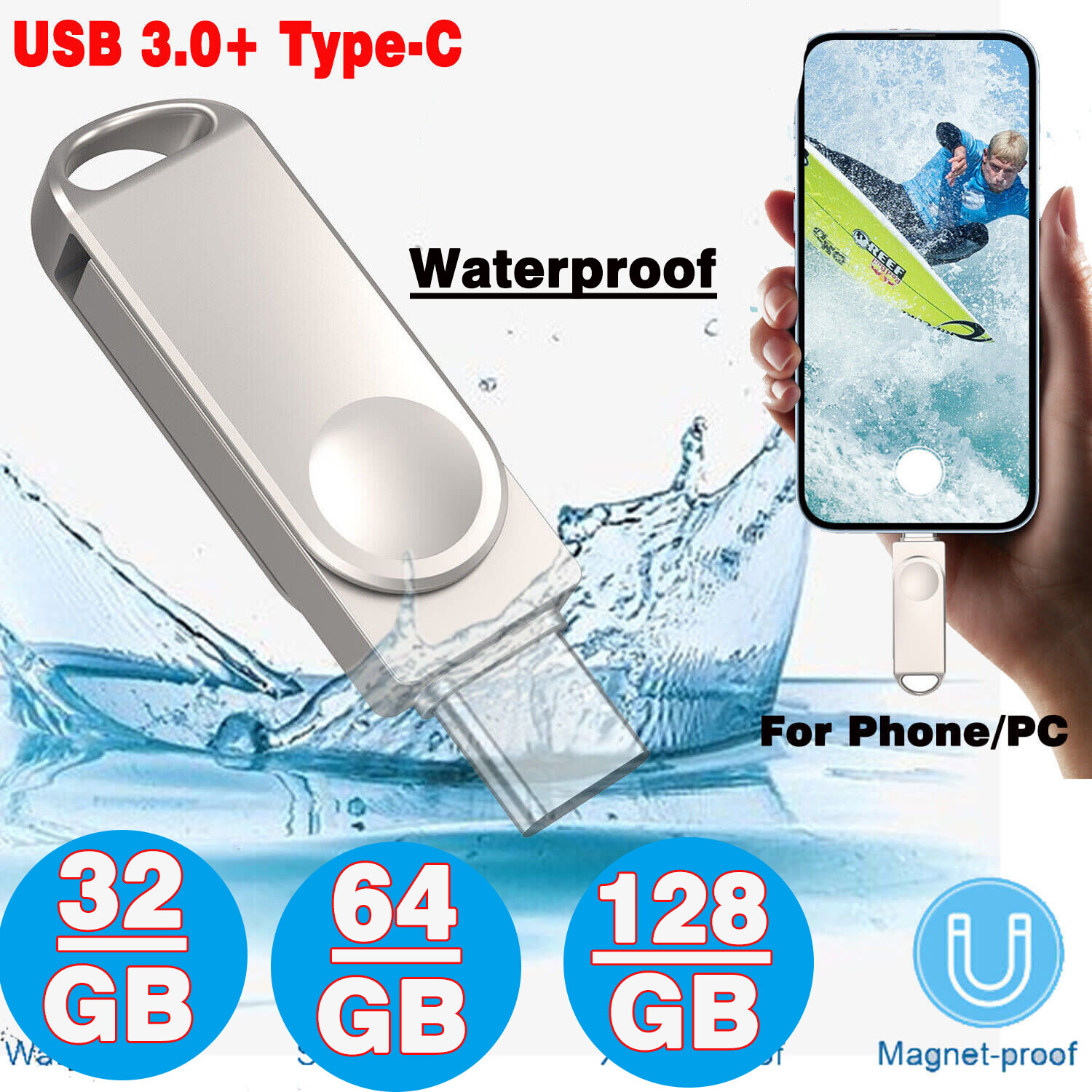 32GB 64GB 128GB USB A to USB-C Flash Drive USB 3.0 Memory Stick For Mac,Tablet