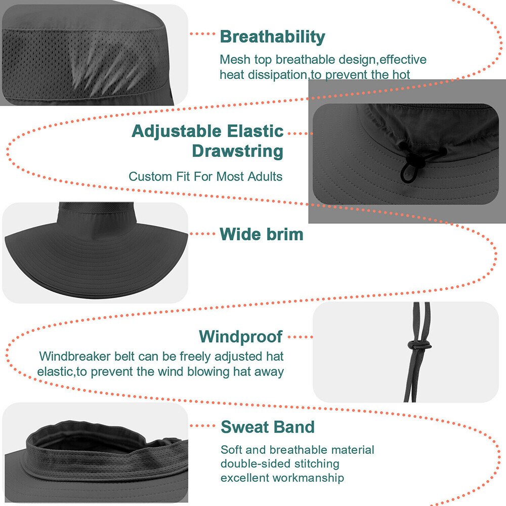 Men Wide Brim Sun Hat UV Protection Bucket Hiking Camping Fishing Safari Summer