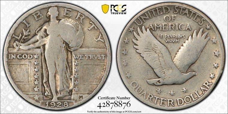 1928 Standing Liberty Quarter PCGS VG 10 GOLD SHIELD GRADED COIN SILVER