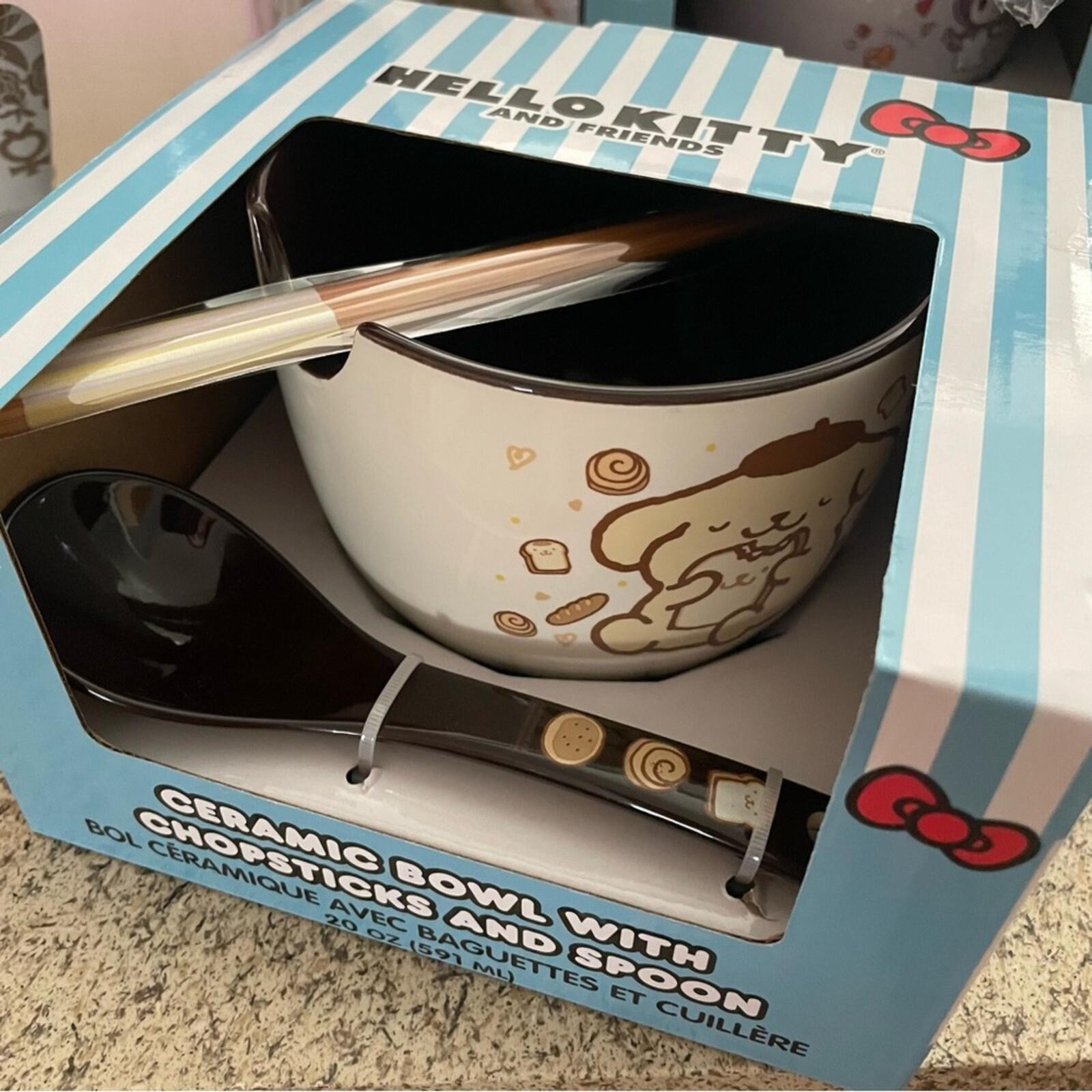 Pompurin bowl with chopsticks and spoon