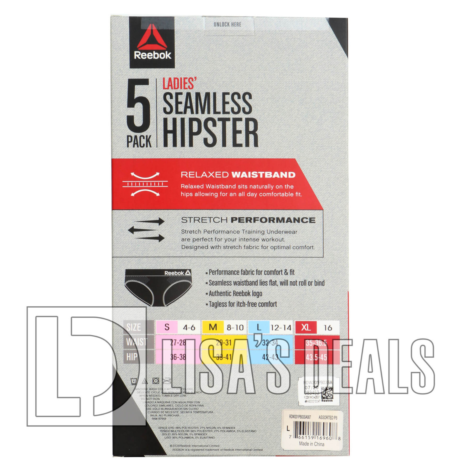 NEW LADIES 5 PACK REEBOK SEAMLESS HIPSTER Stretch Performance Panties S M L XL
