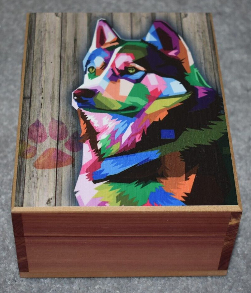 #97124 HUSKY DOG KEEPSAKE JEWELRY WOOD CEDAR BOX 4.5" X 6"