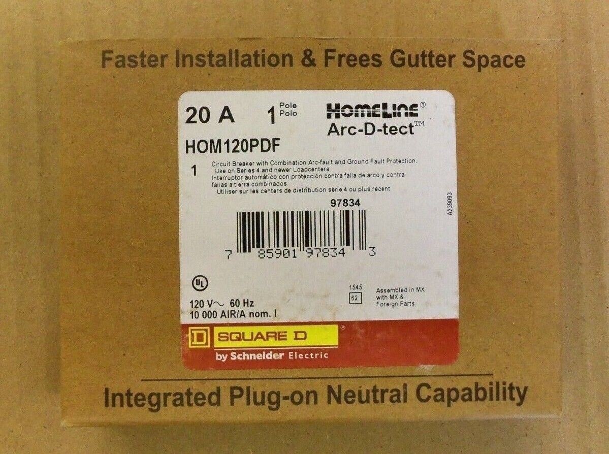 NEW Square D HOM120PDF 1 Pole 20 Amp 120V Combo Arc/Ground Fault Circuit Breaker