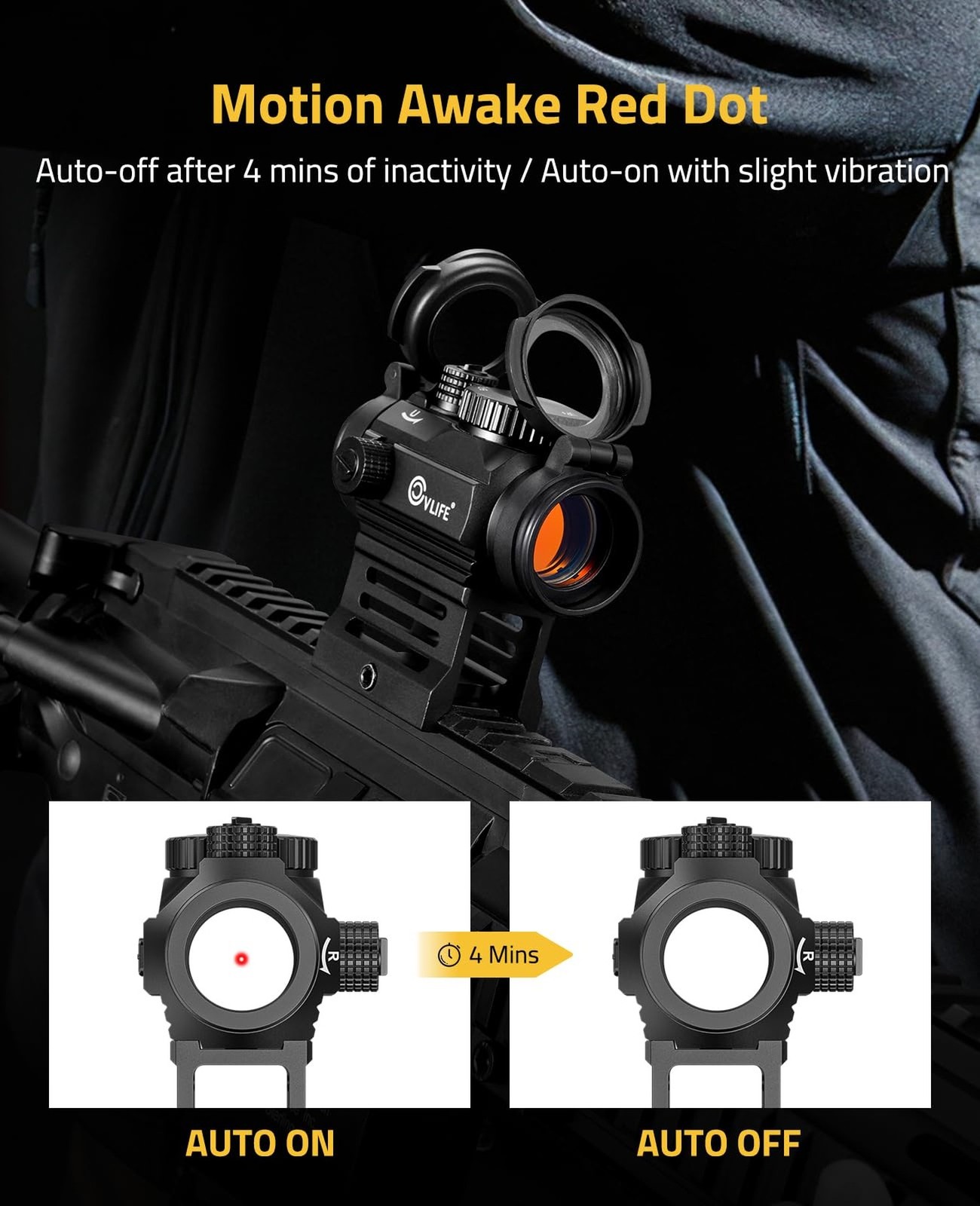 CVLIFE FoxSpook Motion Awake Red Dot Sight, 2 MOA Red Dot Scope Auto On & Off...