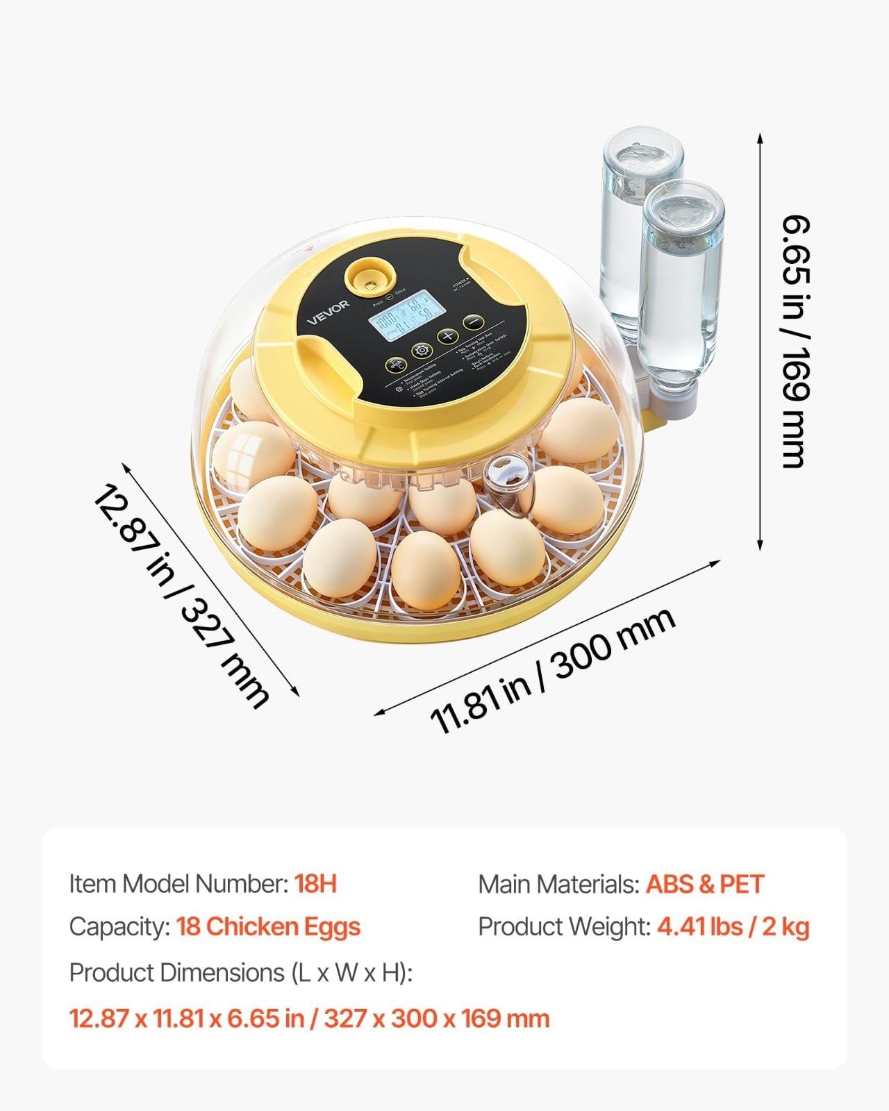 Automatic Egg Incubator with LED Candler, Humidity Control, 18 Eggs Capacity, 36
