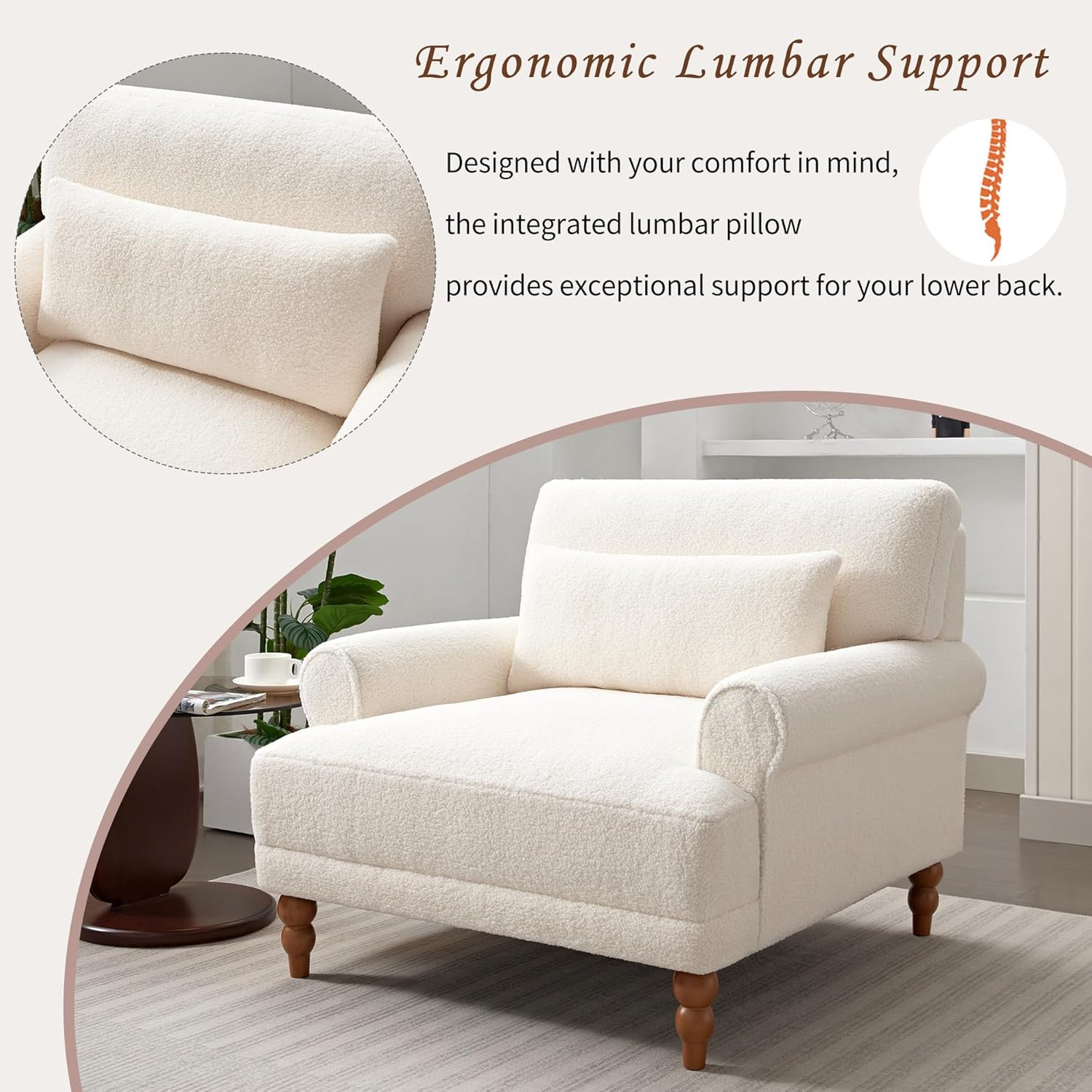 Accent Chair, Boucle Club Chair, Upholstered Lounge Chair, Large Size Armchair R