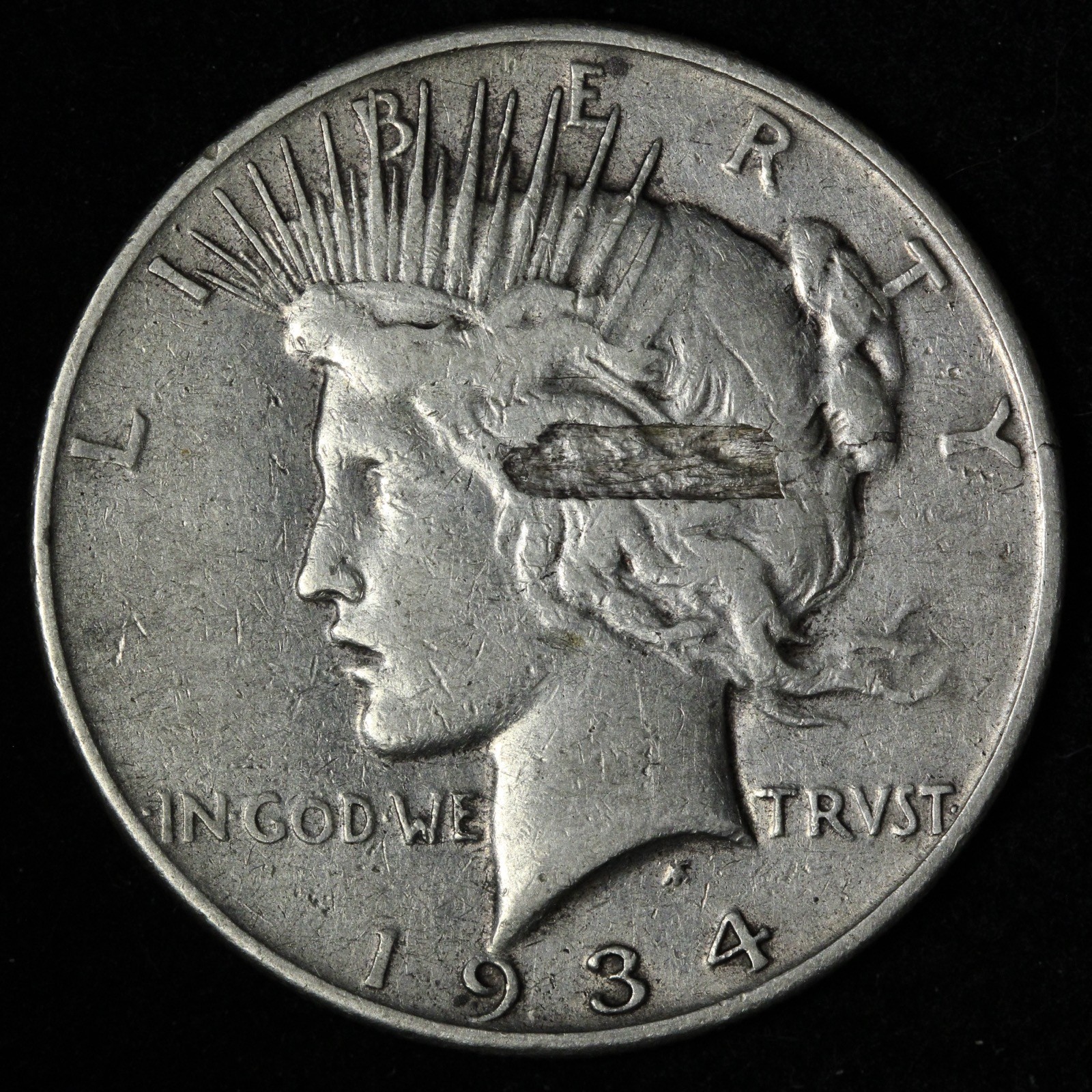 1934-S Peace Silver Dollar Lamination ERROR E394 JREM