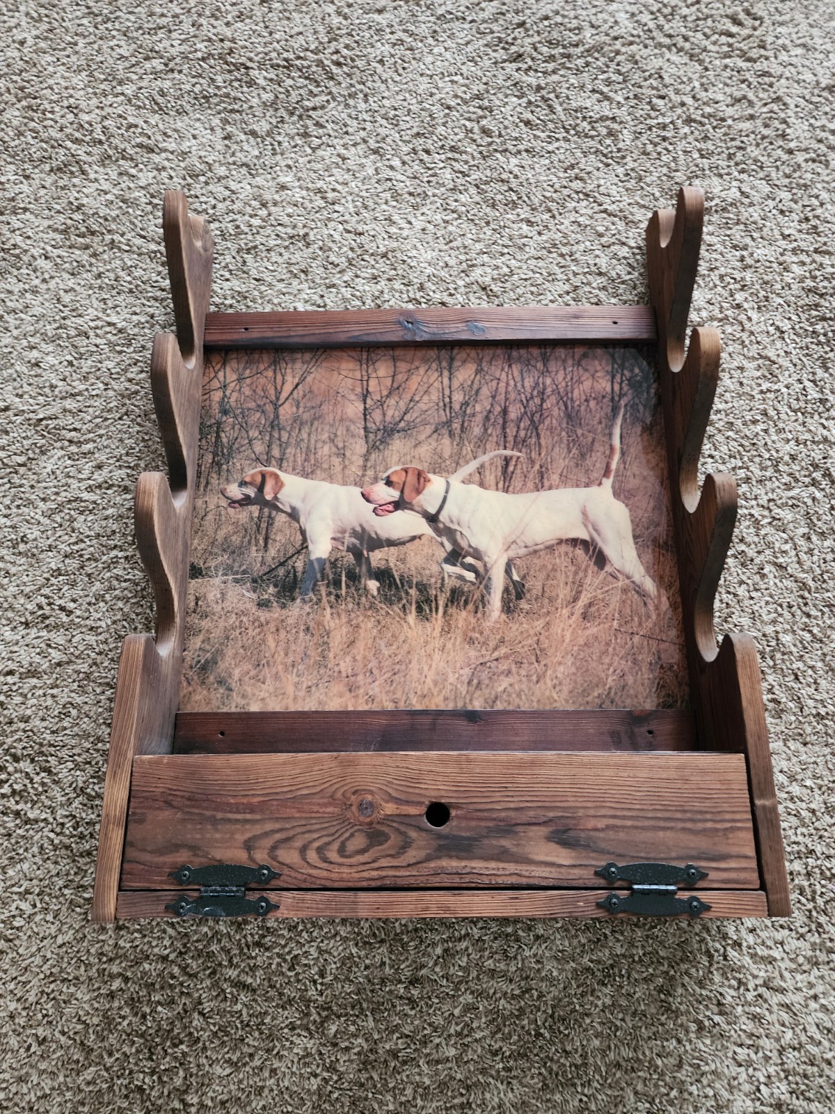 Shotgun Rifle Rack Wood Hunting Dogs Hunt Lodge Cabin Mancave Vintage