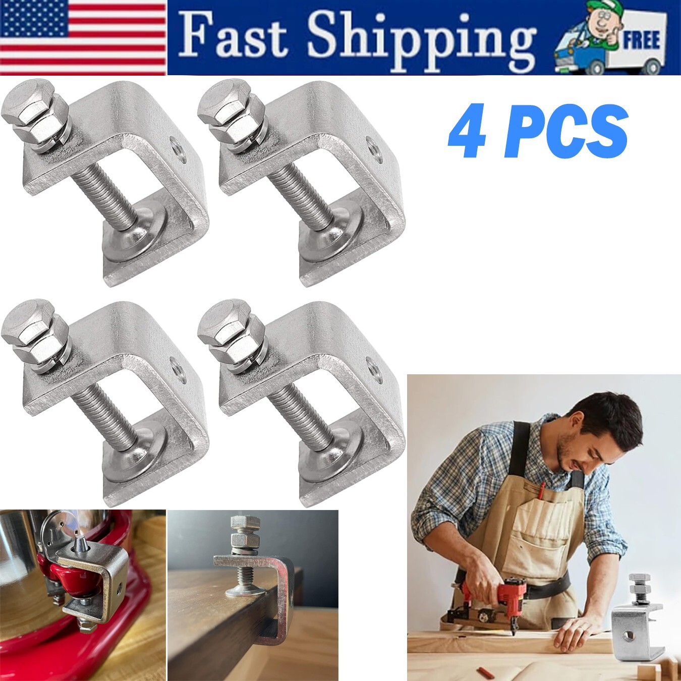4Pcs Steel C Clamp 1In Tiger Clamp Woodworking For Wide Jaw Openings Heavy Duty