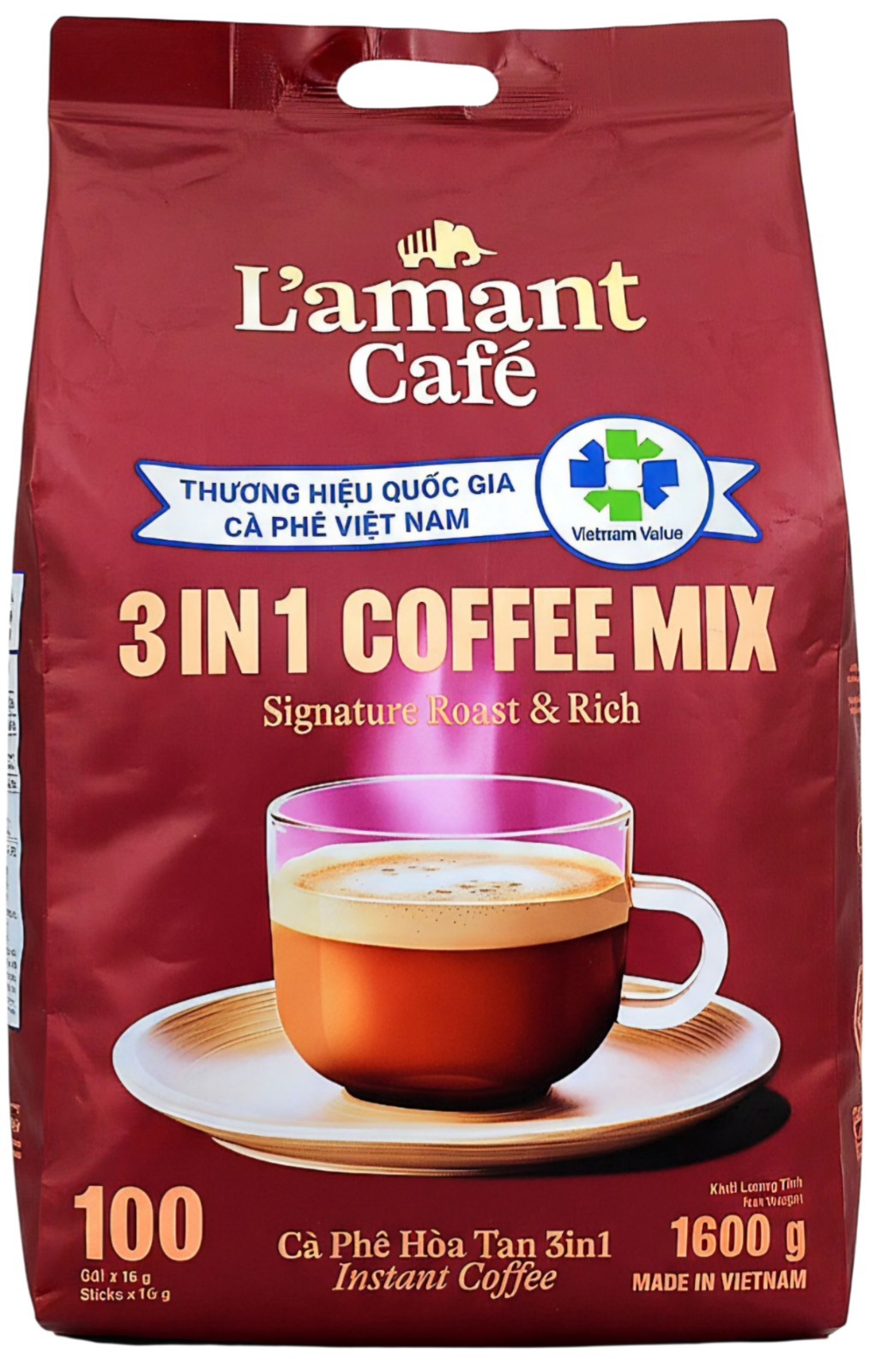 L’amant Café Vietnamese | 3-in-1 Instant Coffee | Signature Roast | 100CT  1.6kg