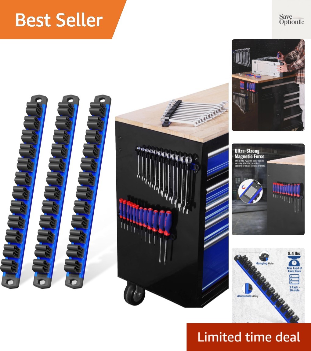 3-Pack Magnetic Screwdriver Organizer and Wrench Organizer Set, Aluminum Rail...
