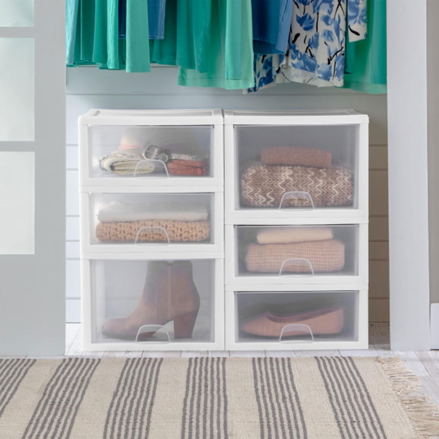 Sterilite 8-Pack 27 Quart Stacking Drawer, Clear Storage Closet Organizer