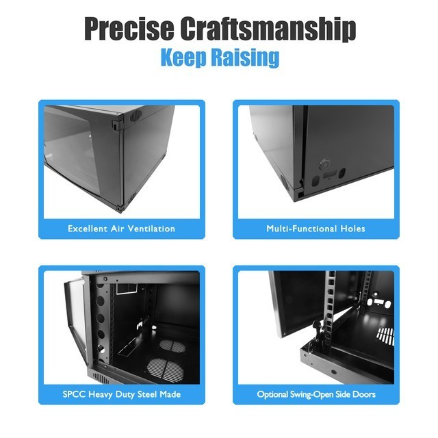 Raising Electronics 12U Wall Mount Network Server Cabinet Glass Door 600MM Deep