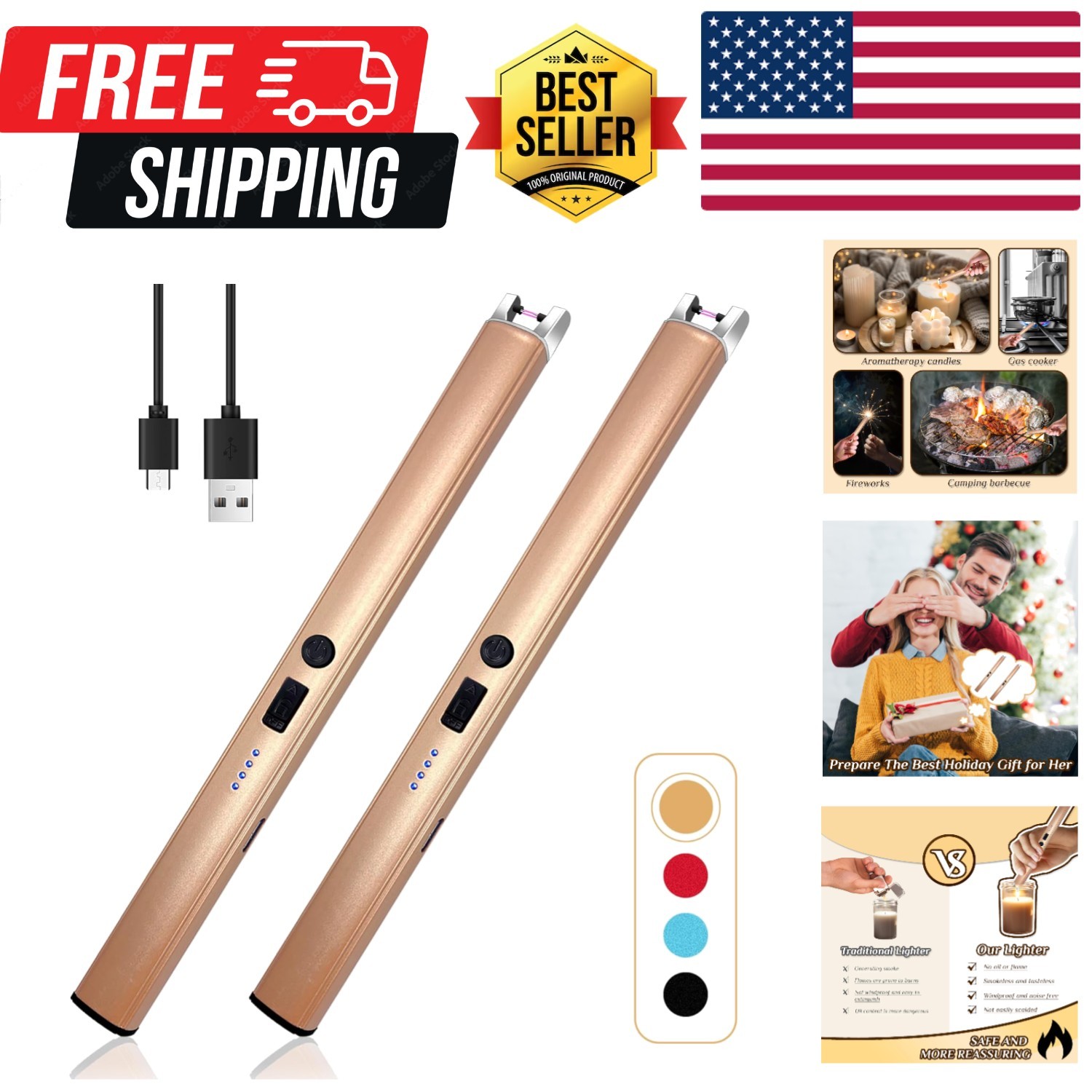 2 PCS Candle Lighter,Windproof Flameless Electric Lighter with LED Power Disp...
