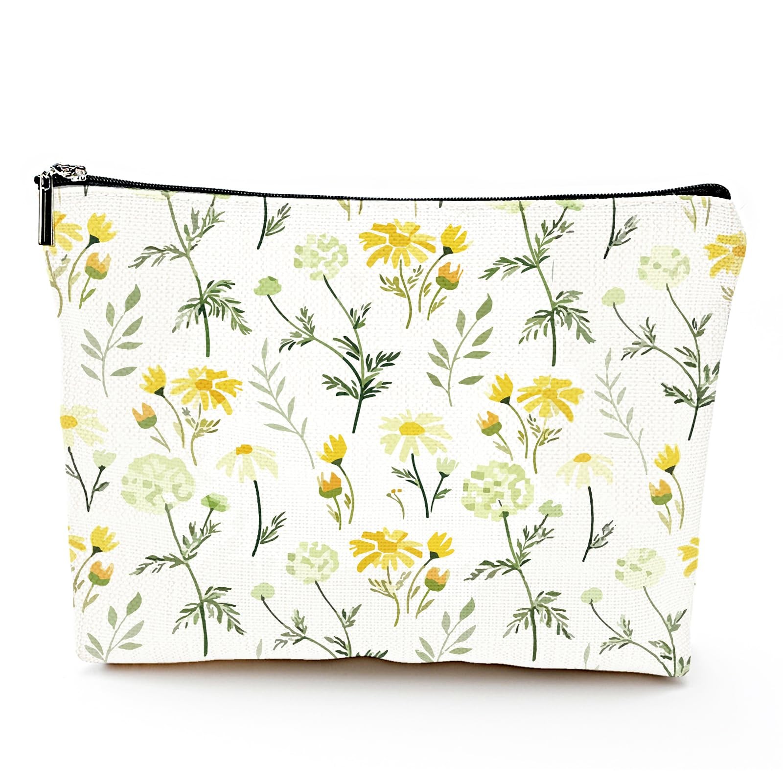 Fywelixc Floral Makeup Bag, Daisy Gifts, Cosmetic Bag White With Print