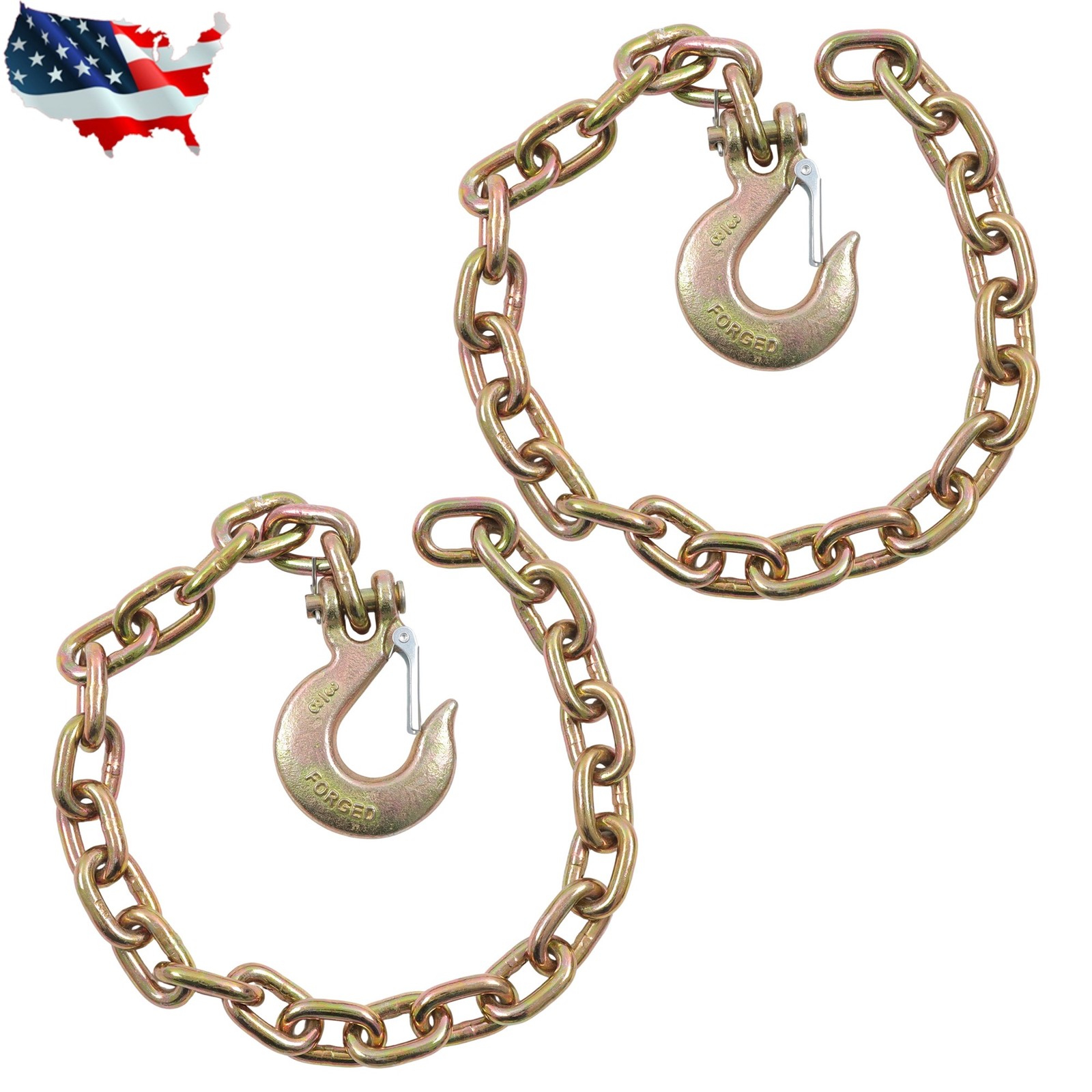 2 Pcs Heavy Duty Transport Towing Chain 3/8in * 35in chain G80 chain G70 hook