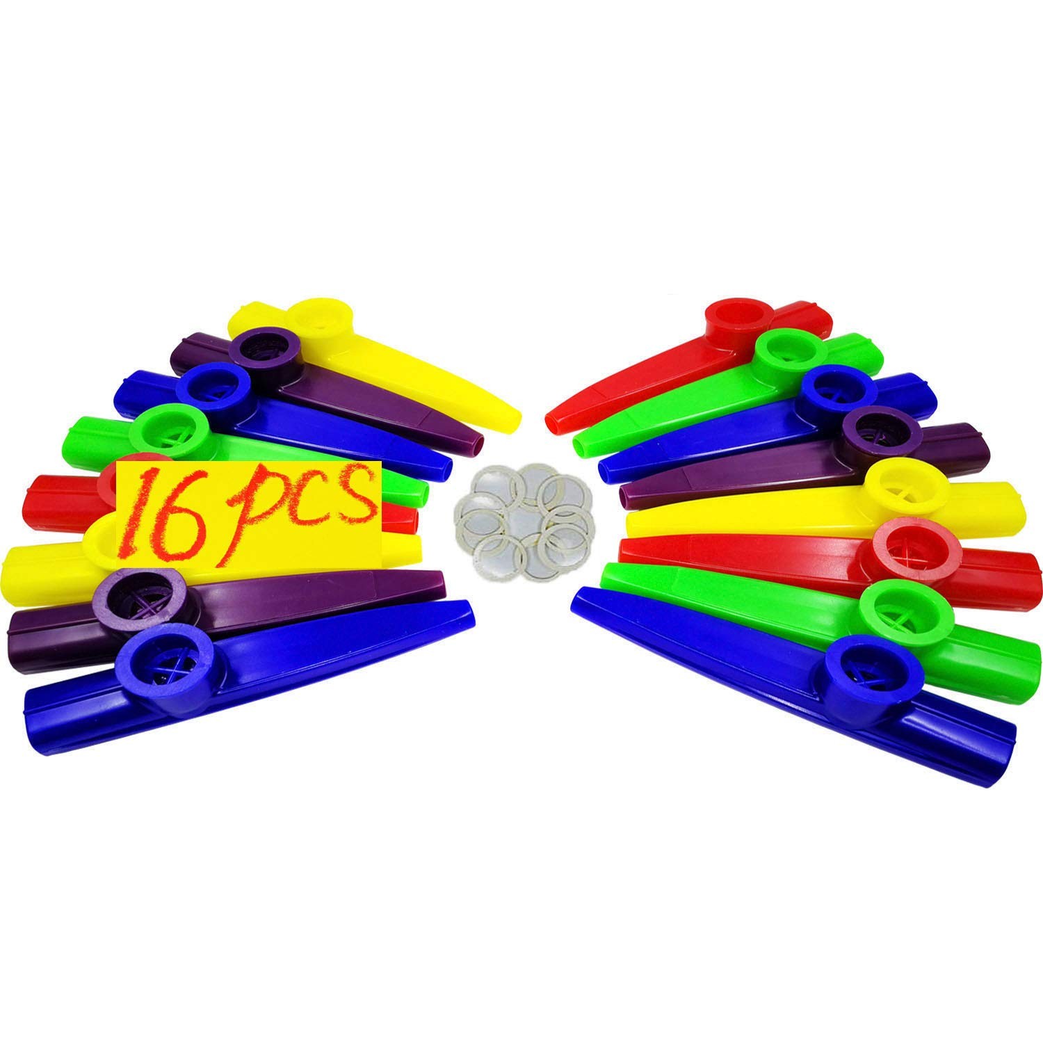 16 Plastic Kazoos w/ 20 Diaphragms for Kids Musical Fun - Guitar, Ukulele, Piano