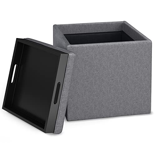Rockwood 18 inch Wide Contemporary Square Cube Storage Fabric Slate Grey