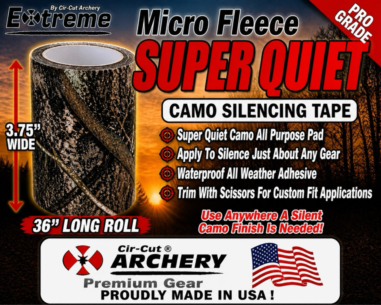 CAMO GEAR SILENCING TAPE - Hunting Platform Sticks 1 WIDE ROLL 3-3/4" X 36" USA