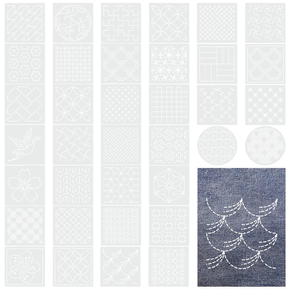 36 PCS 5.5x5.5 Inch Sashiko Stencils Embroidery PET Template Hand Quilting