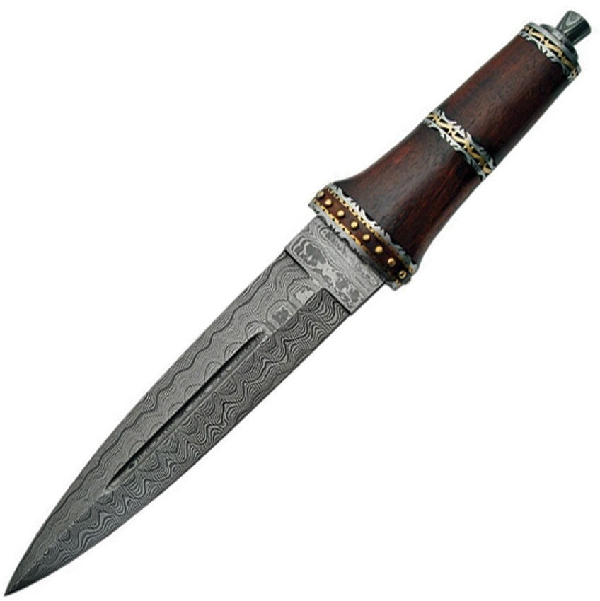 Damascus Dirk Wood Handle Fixed Blade Knife Sheath - DM1077