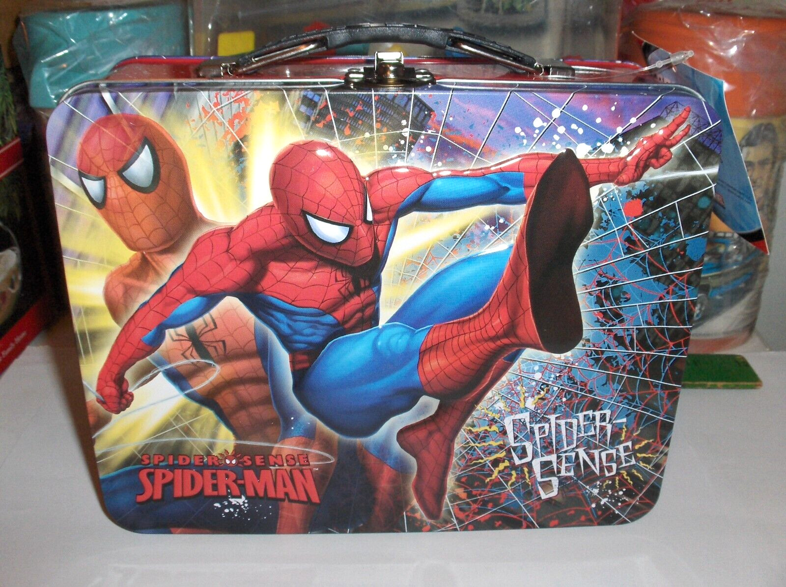 Spider-Man( Spider Sense ) Raised Graphic`Metal Lunchbox,NOS-  FREE SHIP