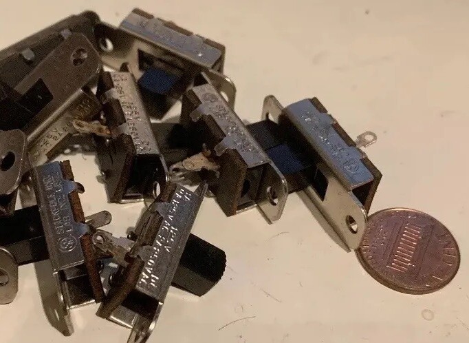 Stackpole 2 Pin Center On/Off Slide Switch 125V AC 3 Amp ~~ 8 Piece Lot
