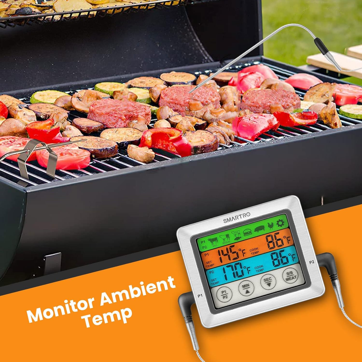 Dual Probe Meat Thermometer Digital BBQ Grill Smoker Oven Timer LCD