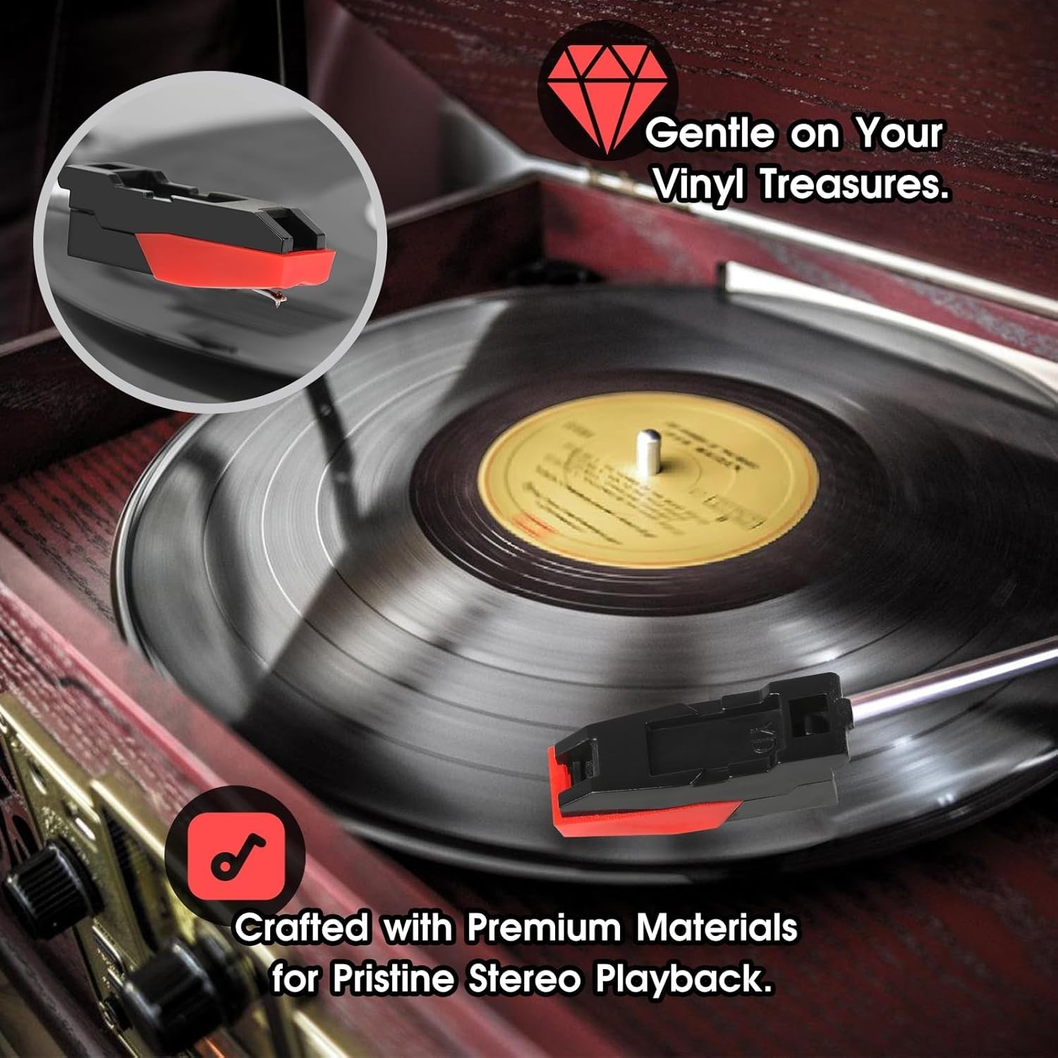 1 Cartridge with 4 Record Player Needles Replacement – Diamond Stylus for...