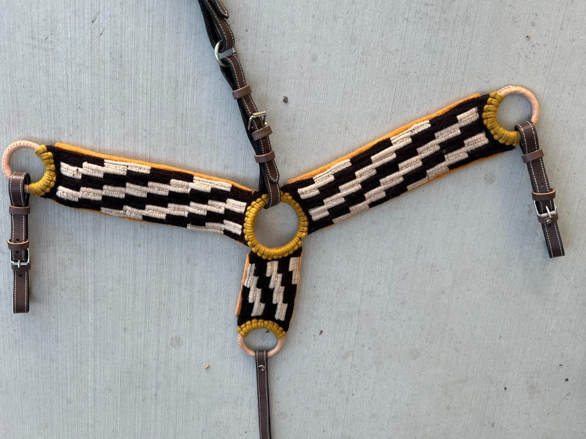 Brown horse breast collar, Charro saddle pechera para caballo,  Saddle parts