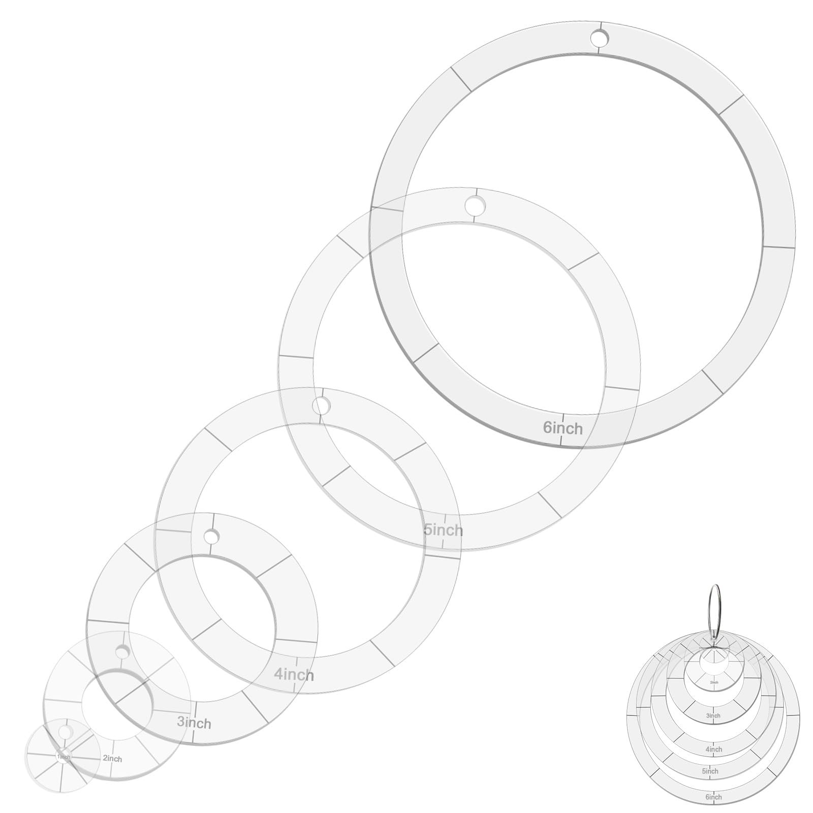 Xindojuz 6 Pcs Circle Quilting Acrylic Template Set, 1/2/3/4/5/6 Inch Diamete...