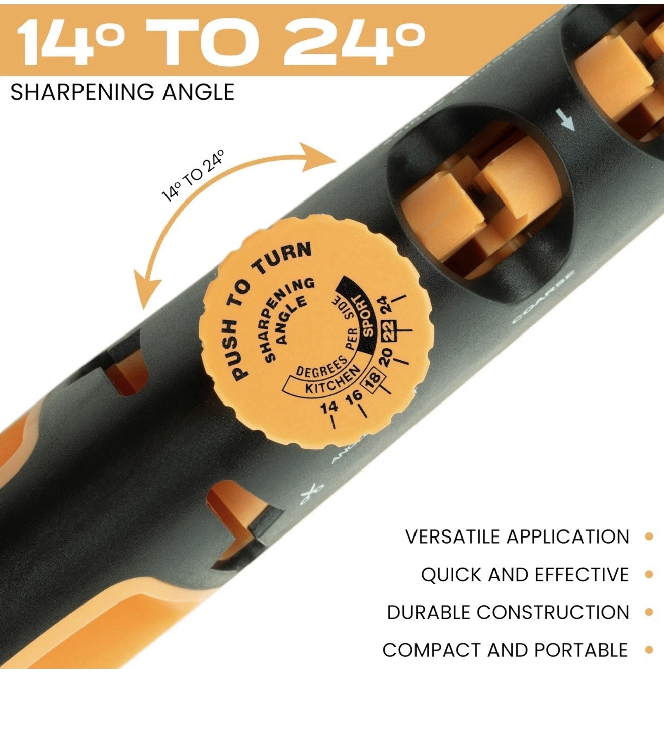 Knife Sharpener for Kitchen ; 4-in-1 Manual Sharpener, Adjustable Angle Guide