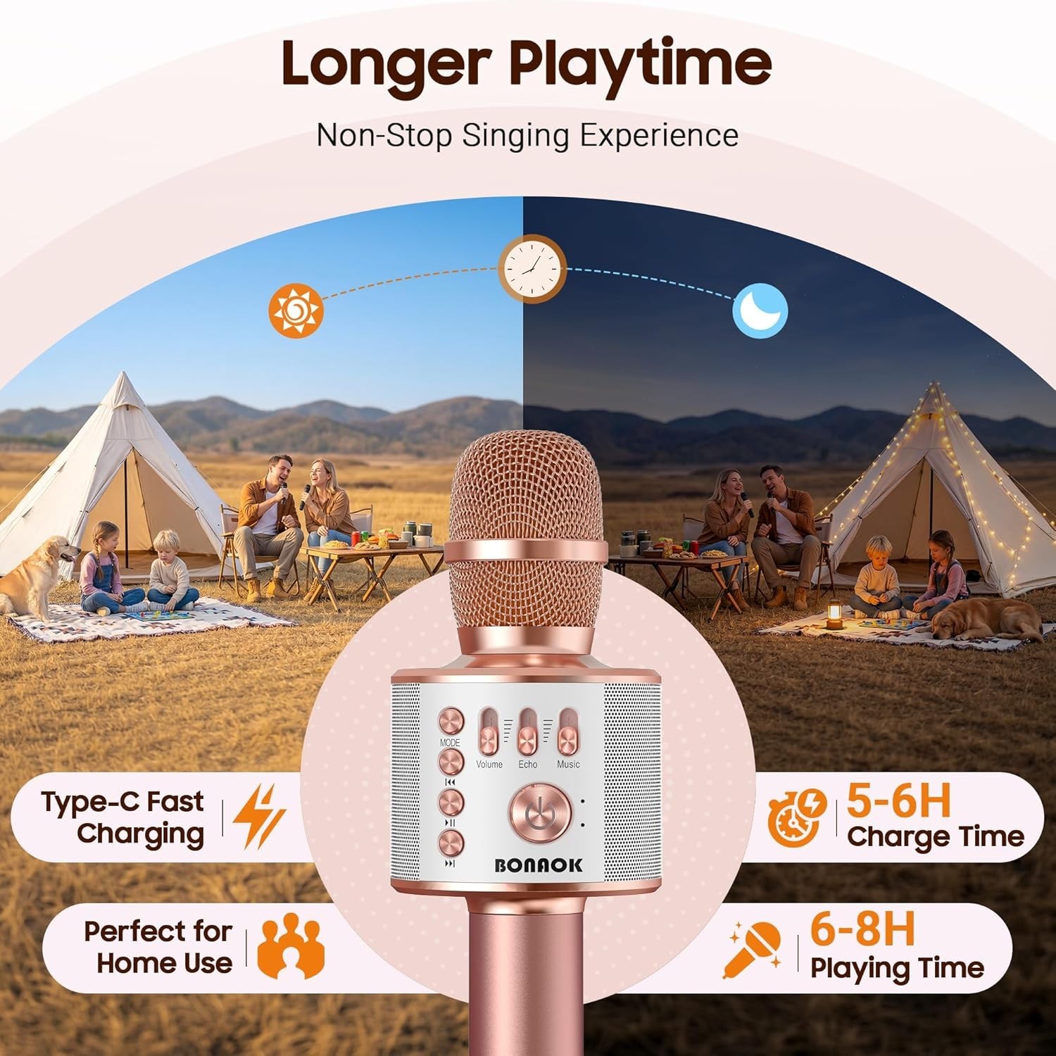 Rose Gold Wireless Bluetooth Karaoke Microphone & Speaker for Effortless Fun