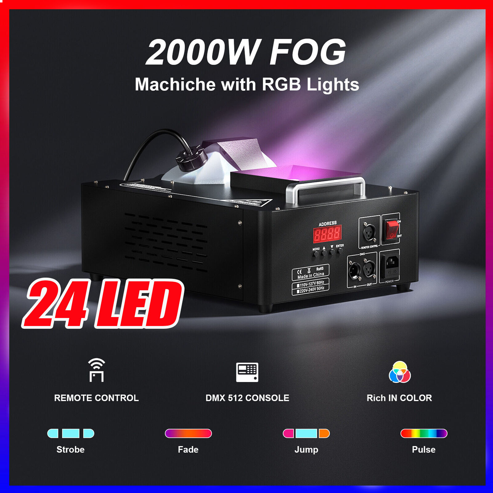 2000W RGB LED Light Smoke Fog Machine DMX Stage Fogger DJ Spray Smoke Effect