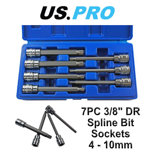 US PRO 7pc 3/8"dr 110mm Long Spline Bit Socket Set 4 - 10mm 1496