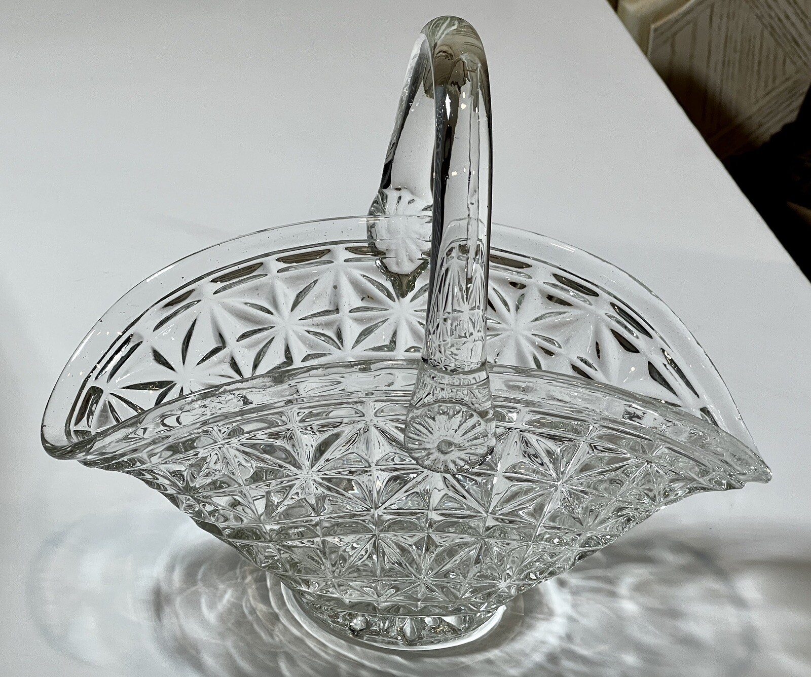 L.E. Smith Cut Glass Square Star Pattern Brides Basket Excellent Used Condition